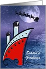 Christmas - Cruise Ship at night sees Santa card
