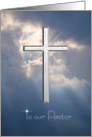 Thank you Pastor - Eulogy - Silver Cross in the Sky with Light Rays card