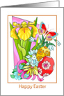 Colorful Flowers + Easter Eggs + Butterfly Illustration card