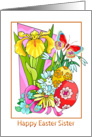 Sister - Colorful Flowers + Easter Eggs + Butterfly Illustration card