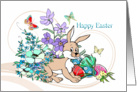 Easter Bunny Rabbit - Flowers - Decorated Eggs card