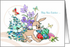 Easter to anyone - Rabbit - Flowers - Decorated Eggs card