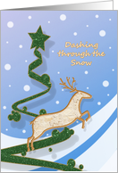 Dashing through the Snow - Reindeer + Holiday Tree card