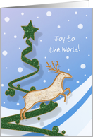 Joy to the World - Reindeer + Holiday Tree card