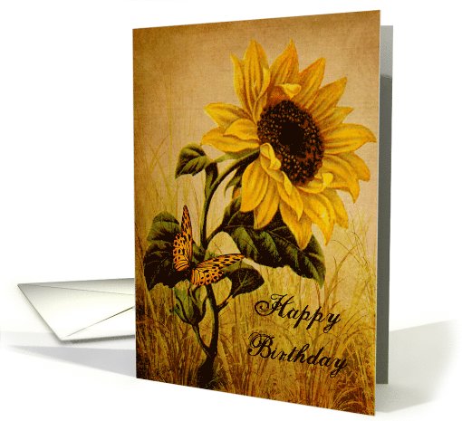 Birthday - Sunflower and Butterfly - Vintage Style card (591223)