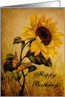 Birthday - Sunflower and Butterfly - Vintage Style card