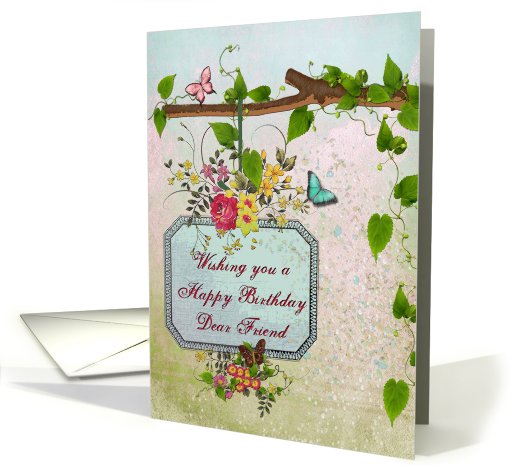 Birthday - Friend - Vintage Style Hanging Sign - Flowers -... (595914)