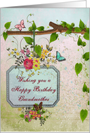 Birthday - Grandmother - Vintage Style Hanging Sign - Flowers - Butterflies card