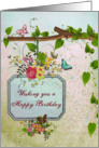 Birthday - Vintage Style Hanging Sign - Flowers - Butterflies card