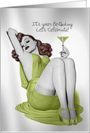 Birthday - Sexy Red Head with Martini card