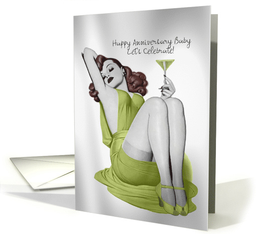 Anniversary Wedding - Romance - Sexy Pin Up Girl with Martini card