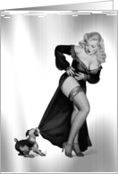 Sexy Retro Pin Up Girl Blonde Dog Blank card