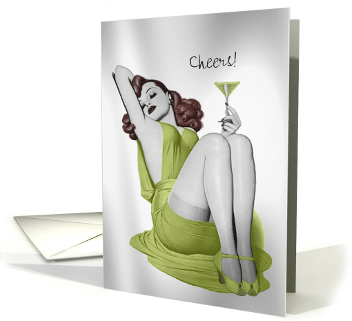 Customizable Sexy Pin Up Girl with a Martini - Blank card (603885)