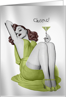 Customizable Sexy Pin Up Girl with a Martini - Blank card