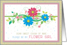 Be My Flower Girl Cousin Request Flowers and Swirls card