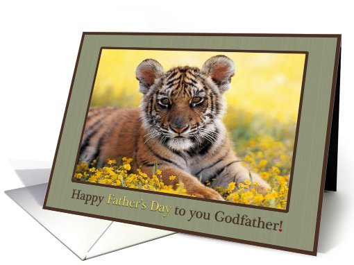 Happy Father's Day Godfather Young Tiger Field of Yellow Flowers card