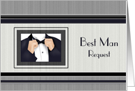 Best Man Request Tuxedo Bow Tie Navy Black White Grey card