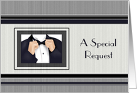 Best Man Request Tuxedo Bow Tie Navy Black White Grey card