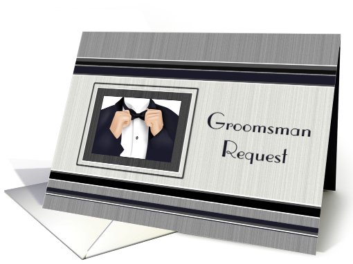 Groomsman Request Tuxedo Bow Tie Navy Black White Grey card (628214)