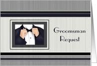 Groomsman Request Tuxedo Bow Tie Navy Black White Grey card