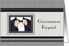 Groomsman Request Tuxedo Bow Tie Navy Black White Grey card