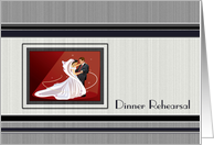 Wedding Dinner Rehearsal Invitation Bride And Groom Dancing Red Navy Black White Grey card