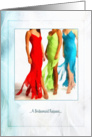 Bridesmaid Request, 3 modern long dresses in bold color card
