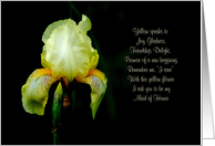 Maid of Honor - Friend - Yellow Bearded Iris- Poem card