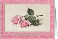 Flower girl Cousin Request, Antique Roses Pink Cream card
