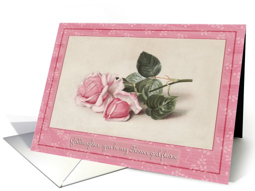 Flower girl Goddaughter Request, Antique Roses Pink Cream card