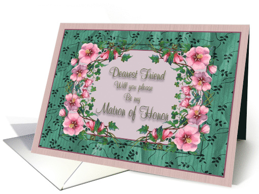 Matron of Honor Friend Invitation, Framed Flowers card (640234)