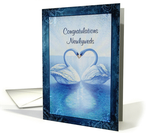 Congratulations Marriage Newlyweds, Swans Kissing, Blue,... (645183)
