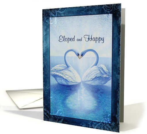 Eloped Announcement, Swans Kissing, Blue, White & Black card (645187)