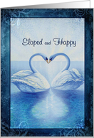 Eloped Announcement, Swans Kissing, Blue, White & Black card