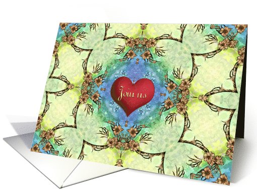 Wedding Rehearsal Invite Red Gold Heart Scroll Pattern card (657516)