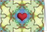 Blank Note Card, Red Gold Heart Scroll Pattern card