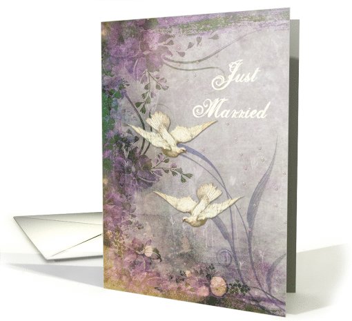 Just Married Announcement Doves Floral card (657914)
