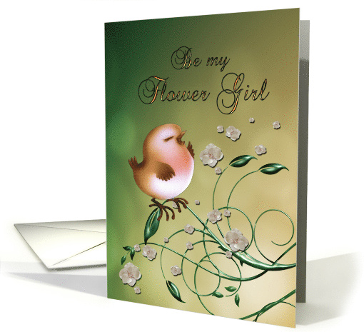 Flower Girl - Cute little bird singing card (657923)