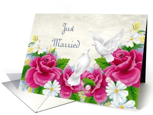 Just Married Announcement Roses Dove Daisy's card (658565)