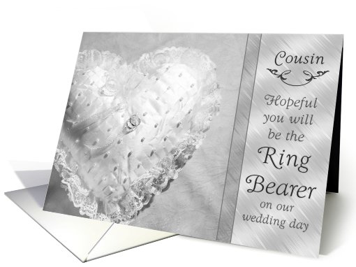Ring Bearer Cousin Request Black and White Heart Pillow card (660939)