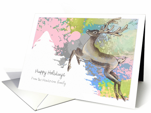 Happy Holidays Christmas Trees & Deer - Pastels card (661801)