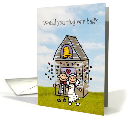Be our Bell Ringer - Bell - Church - Sky - Bride and Groom card