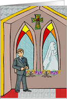 Bell Ringer Wedding Church Boy Windows Bride card