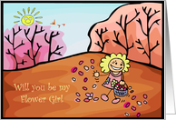 Flower Girl Request Happy Young Girl throwing Petals down hill. card