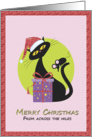 Merry Christmas From Across the Miles - Far away- Santa Kitty - Mouse card