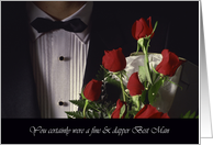 Thank You Best Man in Tux with Red Roses card