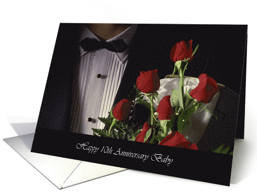 Wedding Anniversary  10th Man in Tux with Red Roses card (675605)