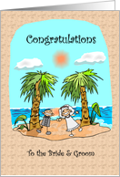 Congratulations Bride & Groom - Island with Palms card