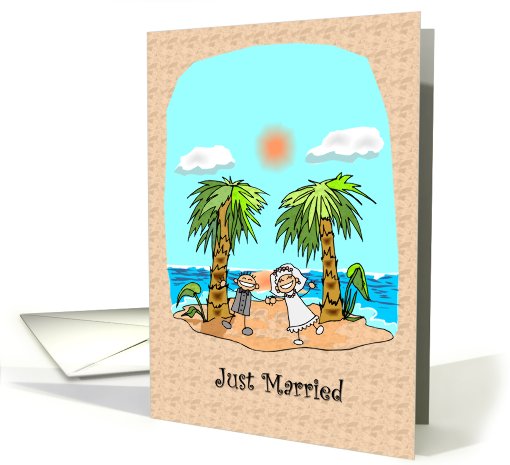 Just Married Bride & Groom - Island with Palms card (678624)