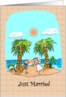 Just Married Bride & Groom - Island with Palms card